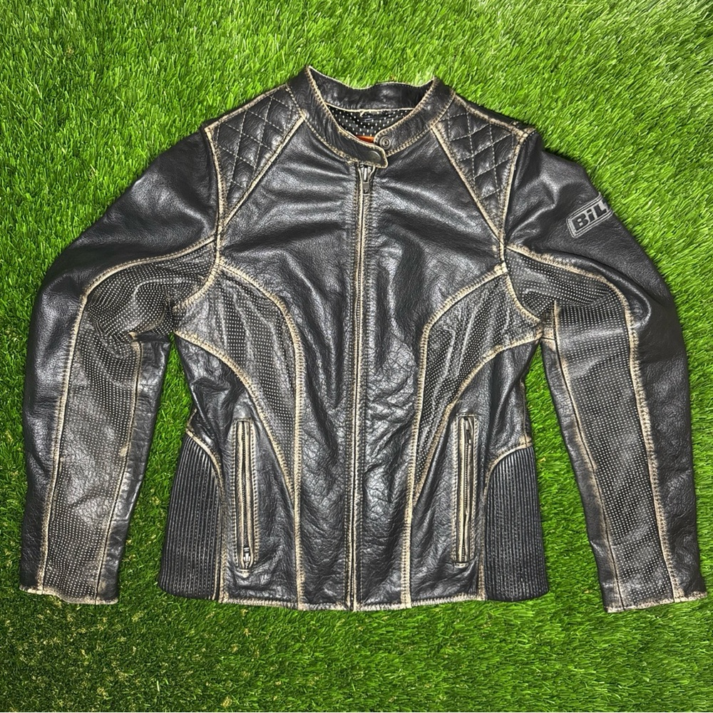Women’s Custom Bilt LEATHER  Padded Motorcycle w/liner. Jacket Size Medium